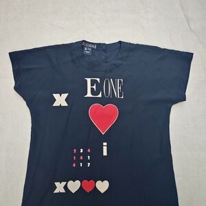 Escada by Margaretha Ley 100% Silk Navy Top Heart Graphic W.Germany Sz 38